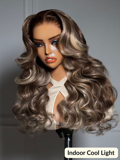 13x4 Pre Everything Smoky Brown Ombre with Platinum Blonde Highlights Lace Frontal Wig