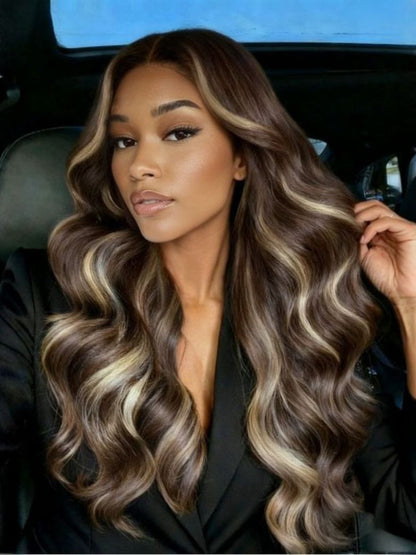 13x4 Pre Everything Smoky Brown Ombre with Platinum Blonde Highlights Lace Frontal Wig