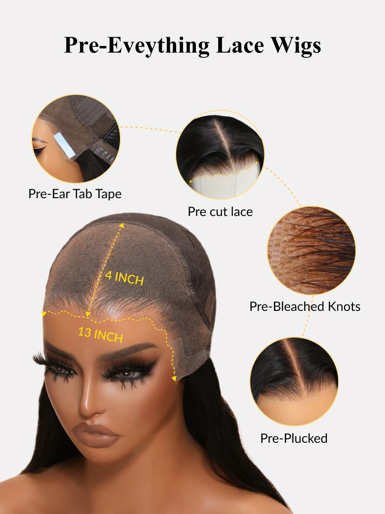 200% Density 13x4 Pre Everything Face-framing Feathered Layers Yaki Straight Lace Frontal Wig With Invisi Drawstring