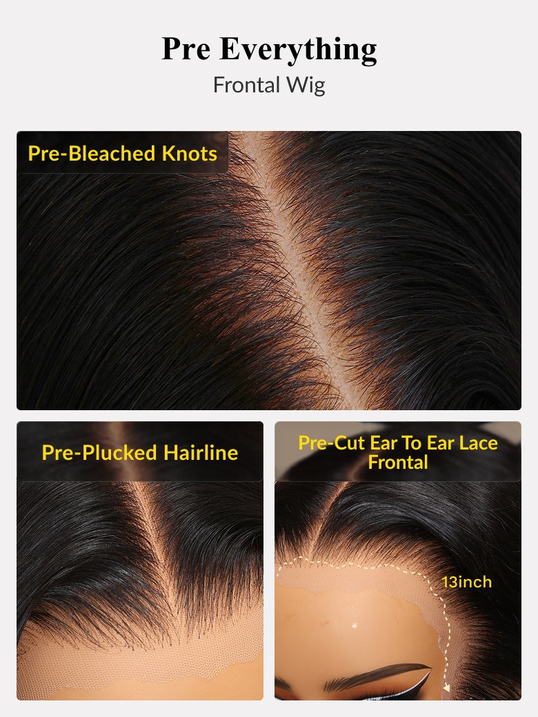 200% Density 13x4 Pre Everything Face-framing Feathered Layers Yaki Straight Lace Frontal Wig With Invisi Drawstring