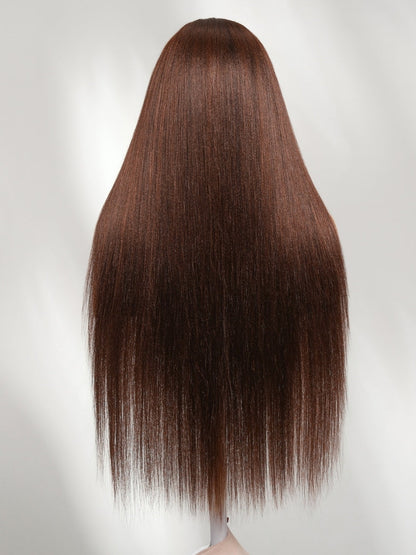 Chestnut Mocha Brown Yaki Straight 7x5 Lace Closure Put on and Go Wig With Elastic Drawstring