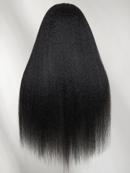 13x4 HD Real Scalp Pre Everything Natural Black Kinky Straight Lace Frontal Wig With Invisi Drawstring
