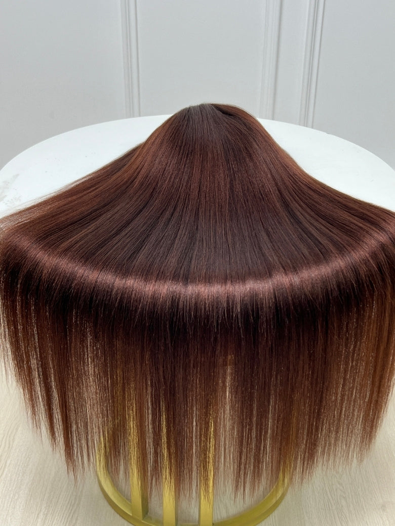 Chestnut Mocha Brown Yaki Straight 7x5 Lace Closure Put on and Go Wig With Elastic Drawstring