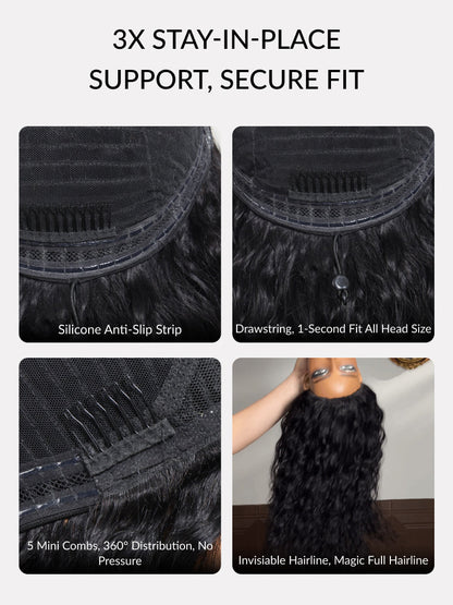 Blend & Secure Blow-out Natural Black Yaki Straight Bob Half Wig With Invisi Drawstring