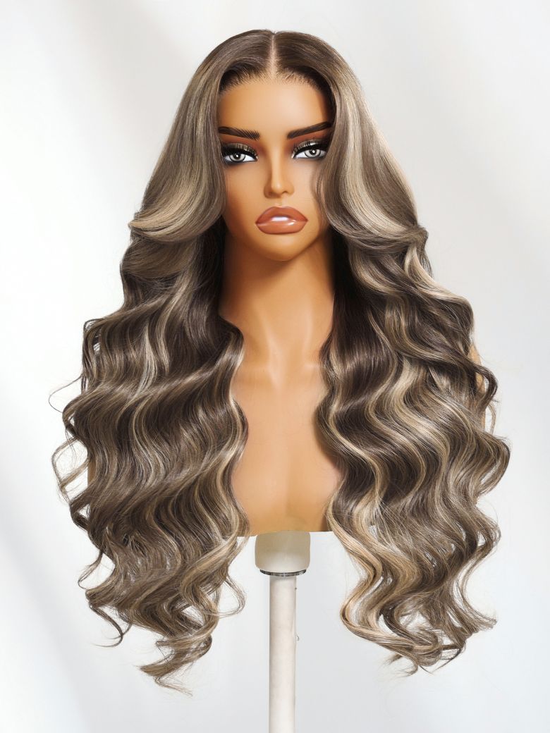 13x4 Pre Everything Smoky Brown Ombre with Platinum Blonde Highlights Lace Frontal Wig
