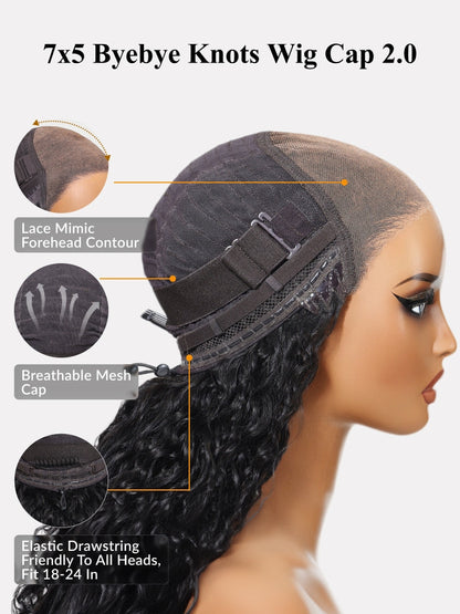 7x5 Pre Cut Water Wave Balayage Highlight Dark Roots Side Part Lace Wig With Invisi Drawstring