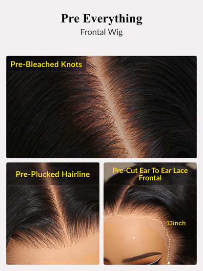 13x4 HD Real Scalp Pre Everything Natural Black Kinky Straight Lace Frontal Wig With Invisi Drawstring