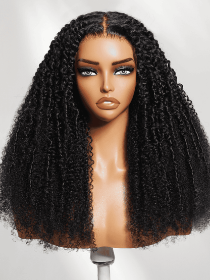 180% Density 4C Afro-coily Tight Voluminous Kinky Curly 7x5 Pre Cut Lace Wig With Finger Coils