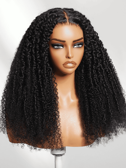 180% Density 4C Afro-coily Tight Voluminous Kinky Curly 7x5 Pre Cut Lace Wig With Finger Coils