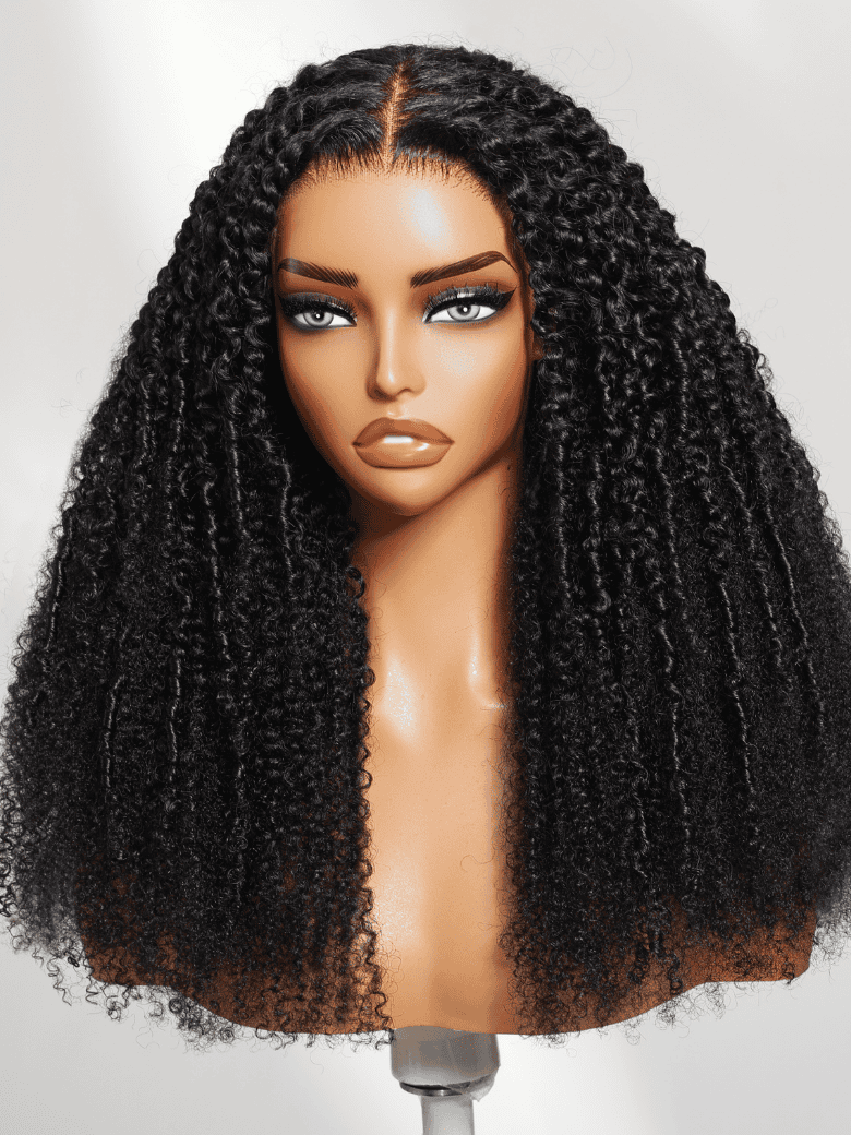180% Density 4C Afro-coily Tight Voluminous Kinky Curly 7x5 Pre Cut Lace Wig With Finger Coils