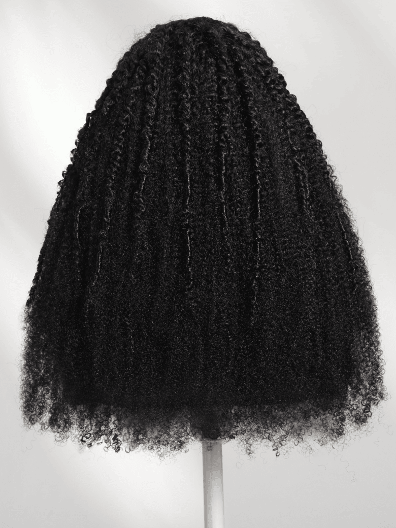 180% Density 4C Afro-coily Tight Voluminous Kinky Curly 7x5 Pre Cut Lace Wig With Finger Coils