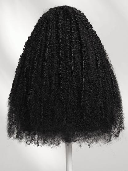 180% Density 4C Afro-coily Tight Voluminous Kinky Curly 7x5 Pre Cut Lace Wig With Finger Coils