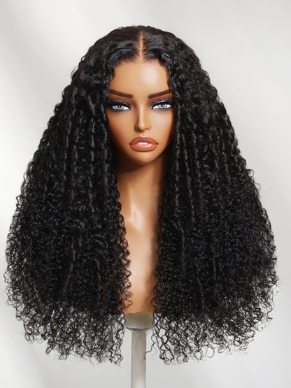 7x5 Pre Cut Lace Multi-Texture Mixed Curly Natural Black Wig Bleached Knots With Invisi Drawstring