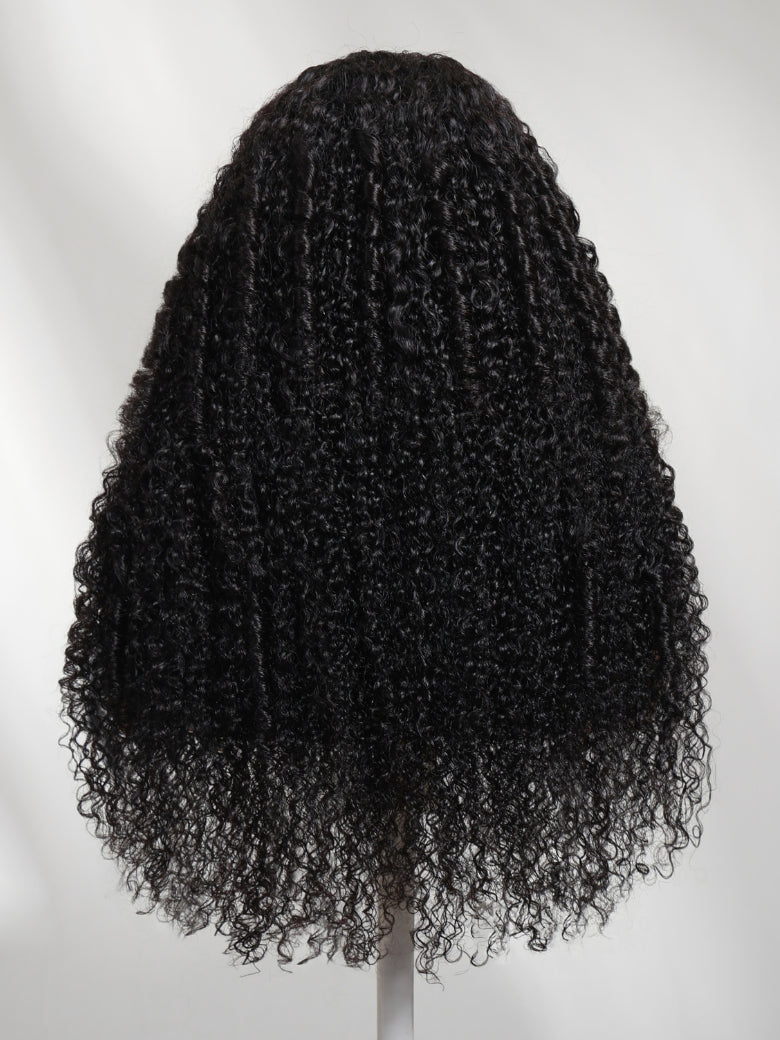 7x5 Pre Cut Lace Multi-Texture Mixed Curly Natural Black Wig Bleached Knots With Invisi Drawstring