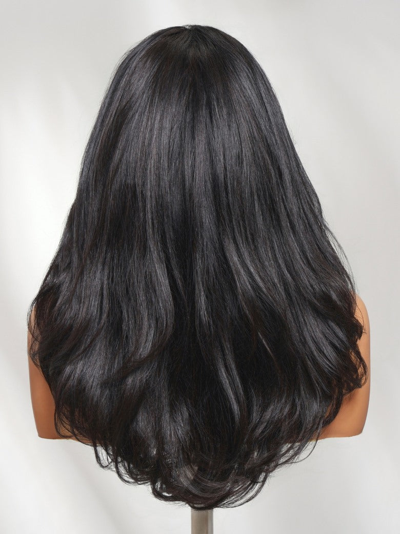 200% Density Feathered Hairstyles With Face-framing Side-swept Bang 7x5 Pre Cut Lace Wig With Flip-In Layers
