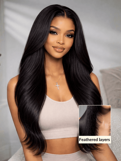200% Density 13x4 Pre Everything Face-framing Feathered Layers Yaki Straight Lace Frontal Wig With Invisi Drawstring