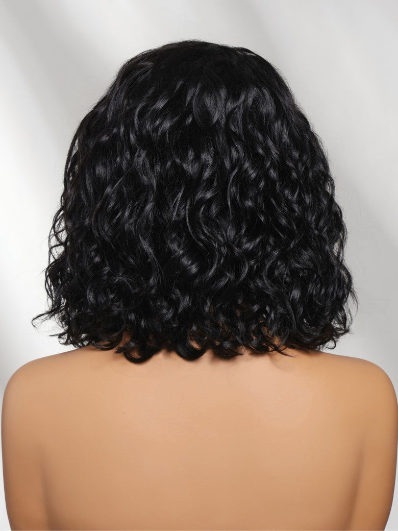 220% density 6X4 Glueless Lace "C" Side Part Shoulder-length Water Wave Short Wavy Bob Soft Natural Waves Wig With Invisi Drawstring
