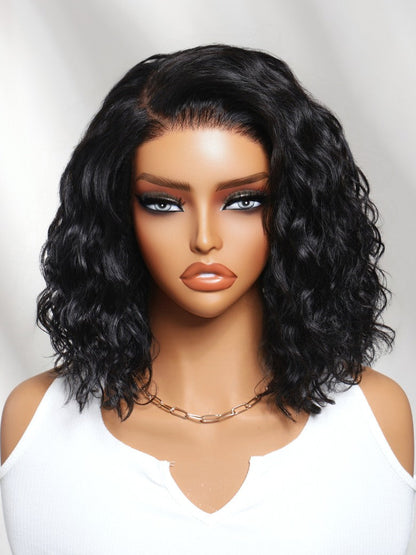 220% density 6X4 Glueless Lace "C" Side Part Shoulder-length Water Wave Short Wavy Bob Soft Natural Waves Wig With Invisi Drawstring