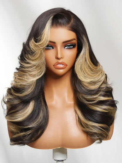 200% Density Blonde Highlights Effortlessly Feathered Hairstyles 7x5 Pre Cut Lace Wig With Layered Haircuts