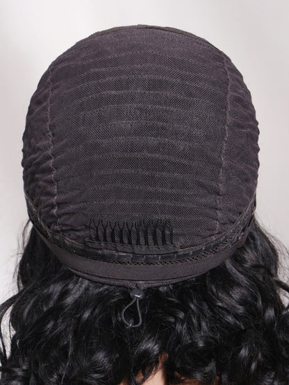 220% density 6X4 Glueless Lace "C" Side Part Shoulder-length Water Wave Short Wavy Bob Soft Natural Waves Wig With Invisi Drawstring