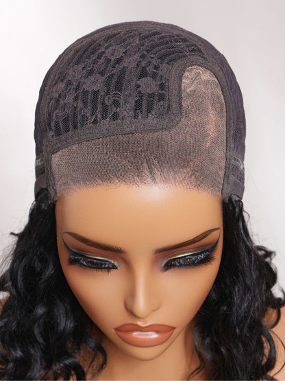 220% density 6X4 Glueless Lace "C" Side Part Shoulder-length Water Wave Short Wavy Bob Soft Natural Waves Wig With Invisi Drawstring