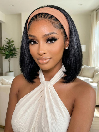 Blend & Secure Blow-out Natural Black Yaki Straight Bob Half Wig With Invisi Drawstring