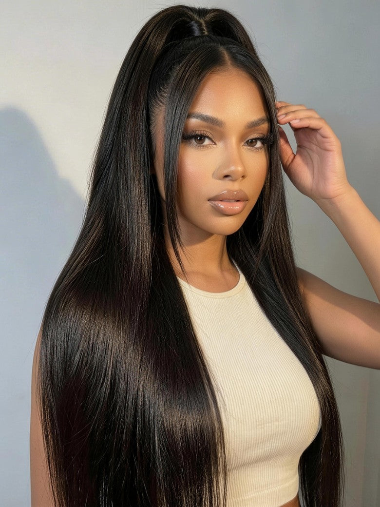 200% Density 13x4 Pre Everything Face-framing Feathered Layers Yaki Straight Lace Frontal Wig With Invisi Drawstring