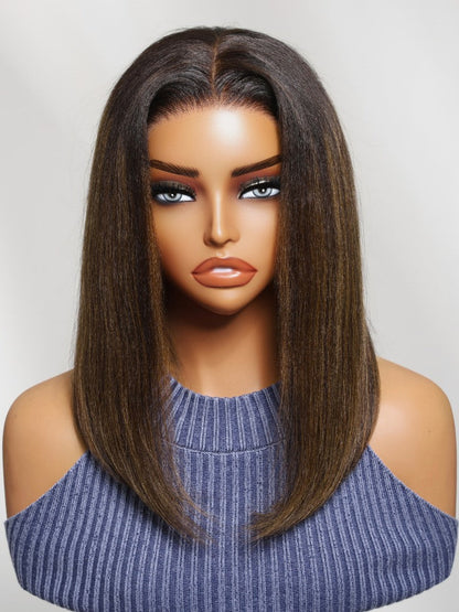 7x5 Pre Cut Balayage #1b/30 Highlight Yaki Straight Lace Wig With Invisi Drawstring