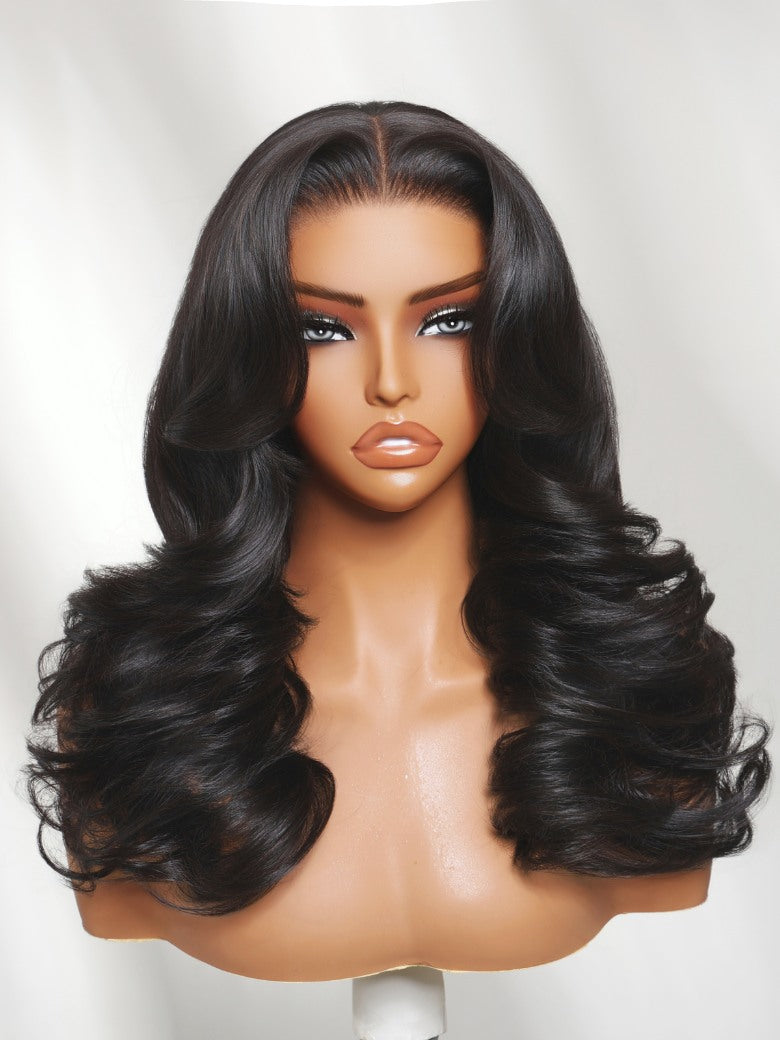 200% Density Feathered Hairstyles With Face-framing 7x5 Pre Cut Lace Wig With Full Bouncy Blowout