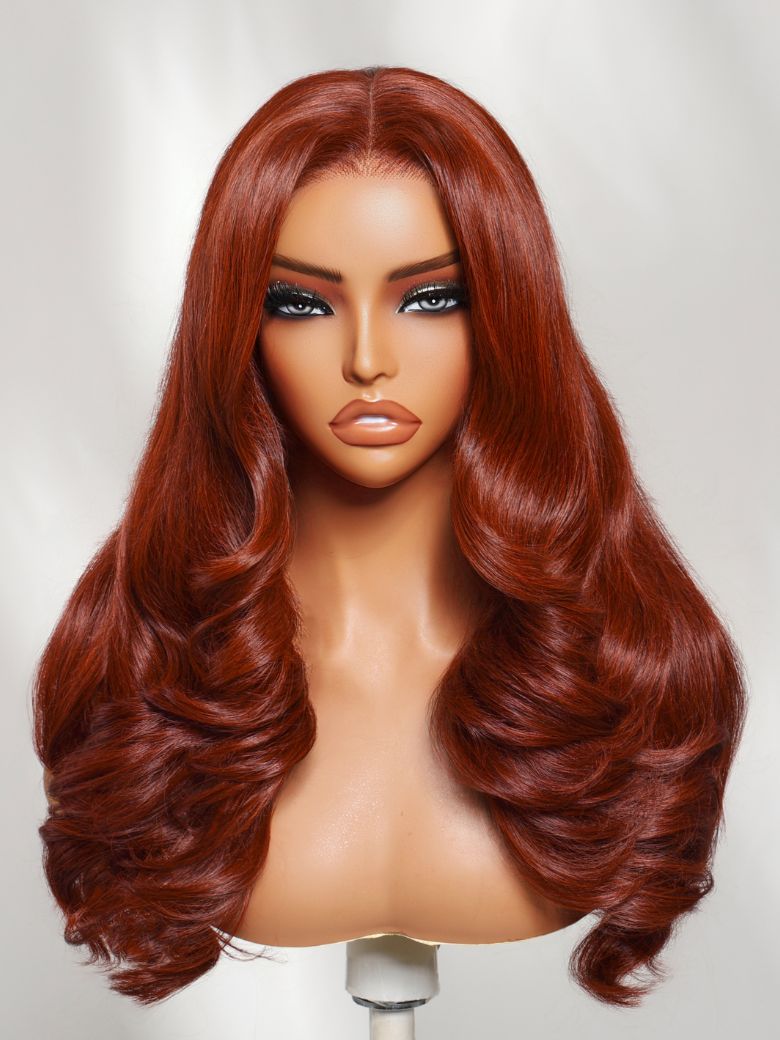 200% Density 7x5 Pre Cut Reddish Brown Blowout Soft Body Wave Lace Wig With Face-Framing Layers