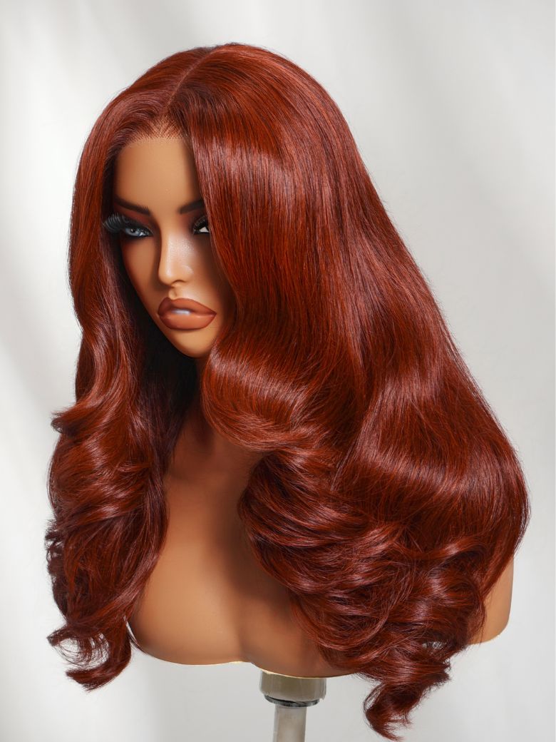 200% Density 7x5 Pre Cut Reddish Brown Blowout Soft Body Wave Lace Wig With Face-Framing Layers