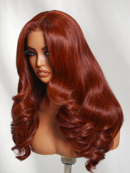 200% Density 7x5 Pre Cut Reddish Brown Blowout Soft Body Wave Lace Wig With Face-Framing Layers