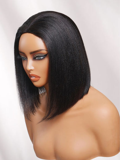 Blend & Secure Blow-out Natural Black Yaki Straight Bob Half Wig With Invisi Drawstring