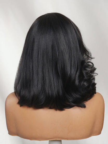 7x5 Pre Cut Sleek Straight Shoulder-Length Bob Lace Wig With Face-framing Soft Curled Ends Layers