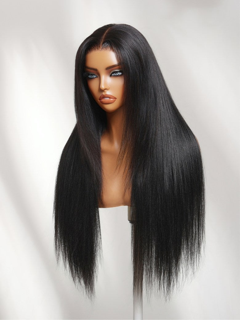 200% Density 13x4 Pre Everything Face-framing Feathered Layers Yaki Straight Lace Frontal Wig With Invisi Drawstring
