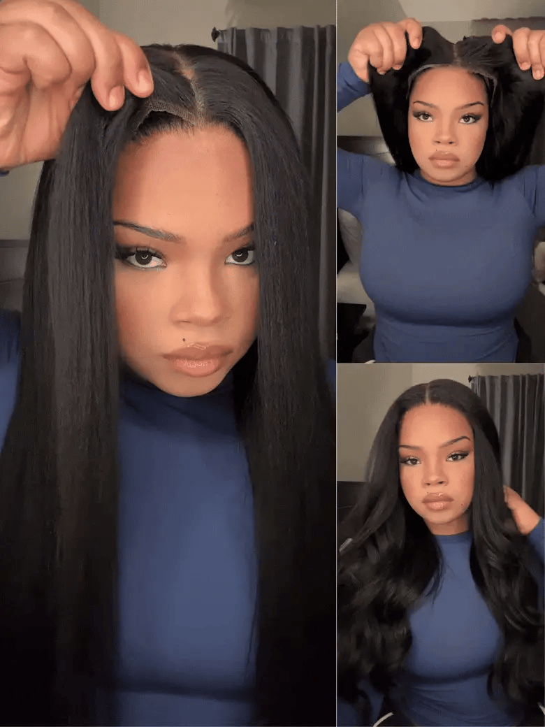200% Density 13x4 Pre Everything Face-framing Feathered Layers Yaki Straight Lace Frontal Wig With Invisi Drawstring