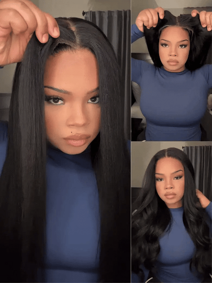 200% Density 13x4 Pre Everything Face-framing Feathered Layers Yaki Straight Lace Frontal Wig With Invisi Drawstring