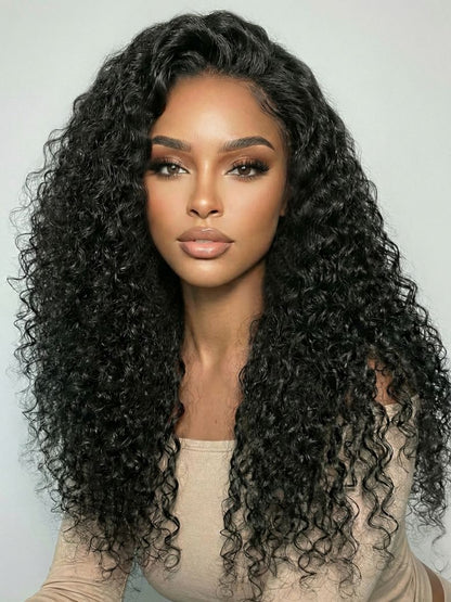 7x5 Pre Cut Long Voluminous Bouncy Curls With Side Parting Lace Wig With Invisi Drawstring
