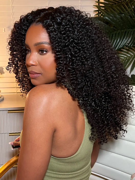 7x5 Pre Cut Lace Multi-Texture Mixed Curly Natural Black Wig Bleached Knots With Invisi Drawstring